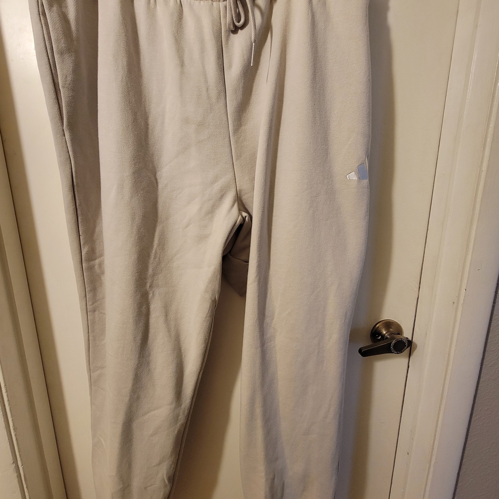 adidas Cream Drawstring Joggers with Subtle Logo